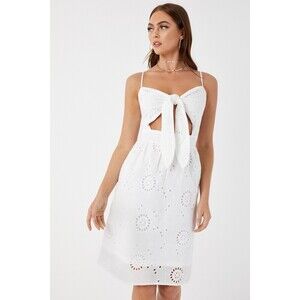 Missguided Cotton Sleeveless Tie-Front Dress In White